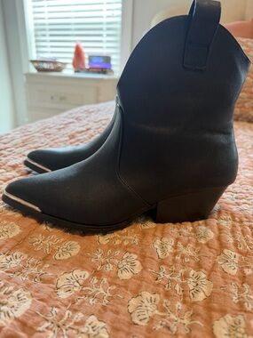 Target Black Western Ankle Boots with Silver Toe Cap